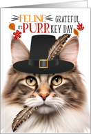 Norwegian Forest Cat Marble Thanksgiving Grateful for PURRkey Day card