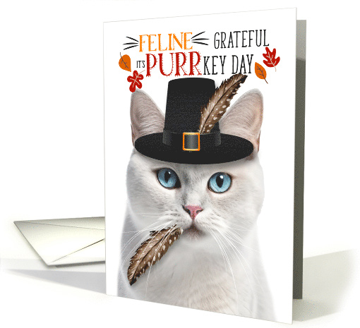 White Shorthair Thanksgiving Cat Grateful for PURRkey Day card