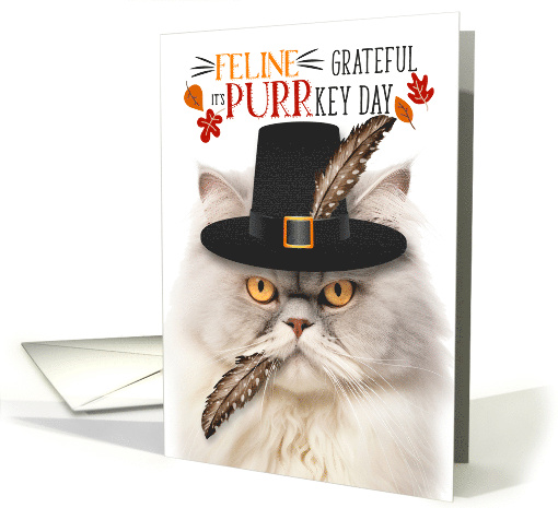 Cream Siliver Persian Thanksgiving Cat Grateful for PURRkey Day card