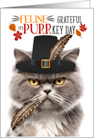 Smoke Gray Persian Thanksgiving Cat Grateful for PURRkey Day card