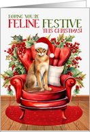 Abyssinian Christmas Cat in a Santa Hat FELINE FESTIVE card
