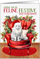 Angora Christmas Cat in a Santa Hat FELINE FESTIVE card