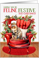 Bengal Christmas Cat in a Santa Hat FELINE FESTIVE card