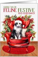 Black and White Tuxedo Christmas Cat FELINE FESTIVE card