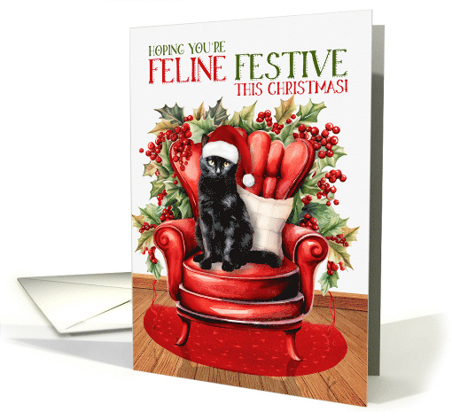 Bombay Black Christmas Cat FELINE FESTIVE card (1841690)