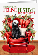 Bombay Black Christmas Cat FELINE FESTIVE card