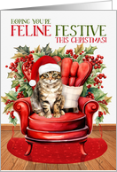 Brown Tabby Christmas Cat FELINE FESTIVE card