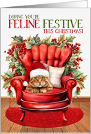 Ginger Tabby Christmas Cat FELINE FESTIVE card