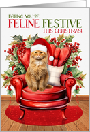 Fluffy Ginger Tabby Christmas Cat FELINE FESTIVE card