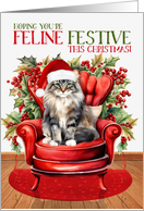 Norwegian Forest Christmas Cat FELINE FESTIVE card