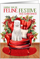White Shorthair Christmas Cat FELINE FESTIVE card