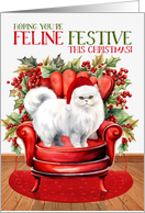 White Persian Christmas Cat FELINE FESTIVE card