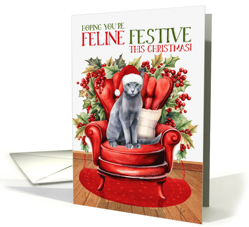 Russian Blue Gray Christmas Cat FELINE FESTIVE card (1845414)