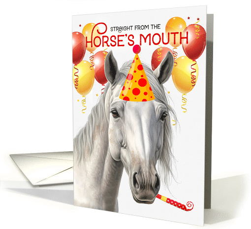Lipizzaner White Horse Funny Birthday Red and Yellow Balloons card