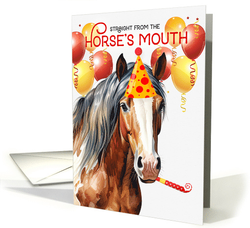 Chestnut Paint Horse Funny Birthday Red and Yellow Balloons card