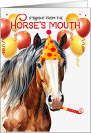 Chestnut Paint Horse Funny Birthday Red and Yellow Balloons card