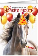 Rose Grey Horse Funny Birthday Red and Yellow Balloons card