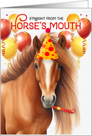 Chestnut Red Mane Horse Funny Birthday with Balloons card