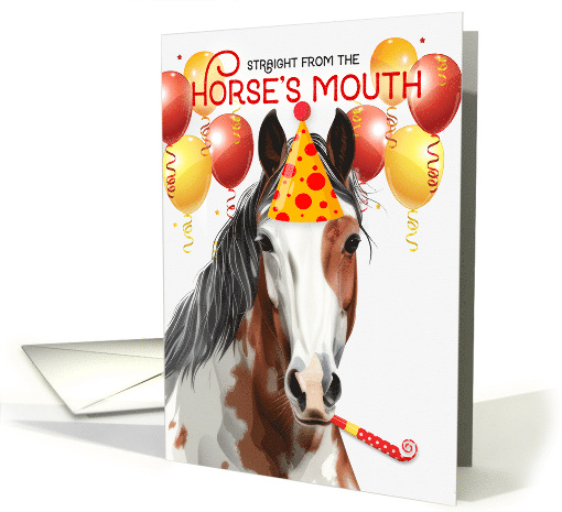Chestnut Pinto Horse Funny Birthday with Balloons card (1852660)