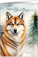 Akita Dog Season’s Greetings Woodland Forest card
