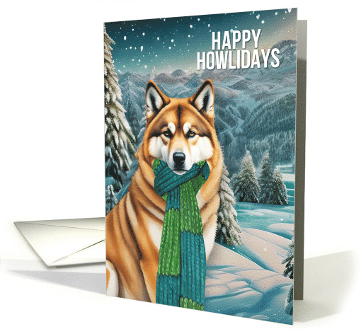 Akita Dog Happy Howlidays in a Winter Scarf card (1853728)