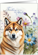 Akita Dog Thinking of You Wildflower Garden card