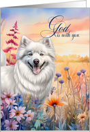 Christian Encouragement Eskimo Dog with Wildflowers card