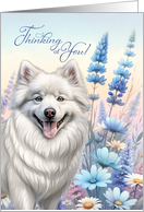 Thinking of You American Eskimo Dog with Blue Botanicals card