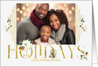 2024 Faux Gold Leaf and Botanical Happy Holidays with Horz Photo card