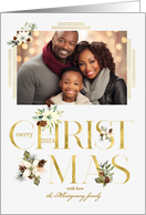2024 Faux Gold Leaf and Botanical Merry Christmas Vert Photo card
