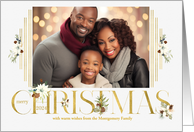 2024 Faux Gold Leaf and Botanical Merry Christmas Horz Photo card