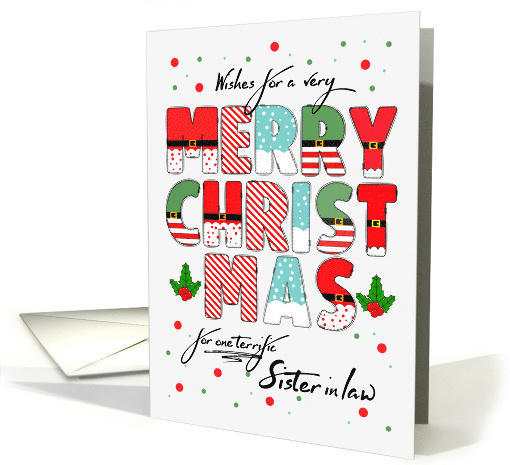 for Sister in Law Merry Christmas Decorated Lettering card (1863094)