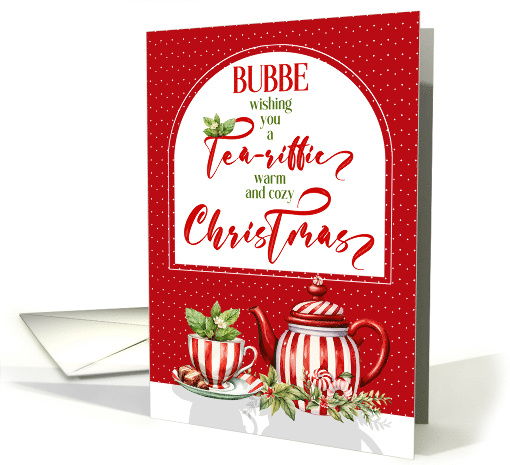Bubble Tea and Peppermint Themed Red and White Christmas card