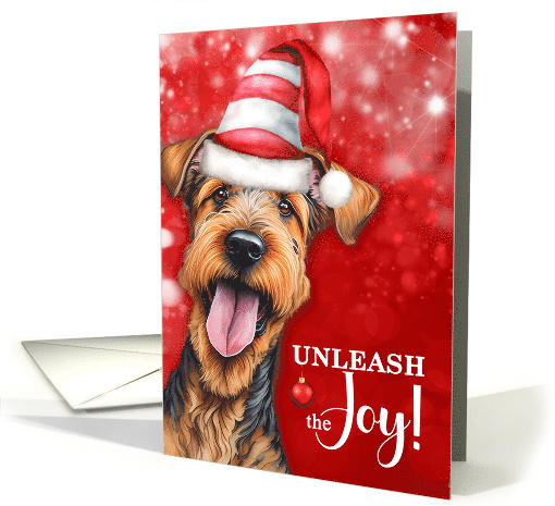 Airedale Terrier Funny Christmas Dog Unleash the Joy card (1866264)