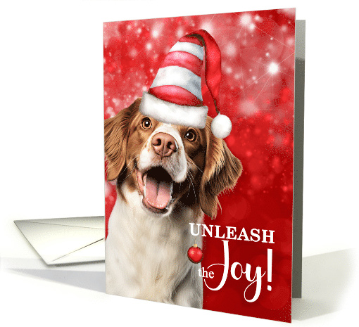 Brittany Spaniel Dog Funny Christmas Unleash the Joy card (1869748)