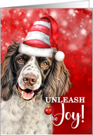Springer Spaniel Dog Funny Christmas Unleash the Joy card