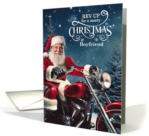 for Boyfiend Biker Santa Christmas with Winter Landscape card