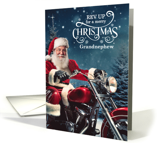 for Grandnephew Biker Santa Christmas with Winter Landscape card