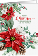 Granddaughter and Partner Christmas Poinsettias Pines Elegant card