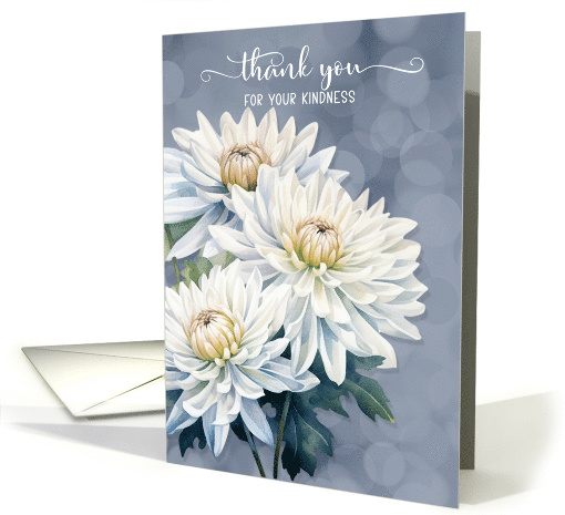 Thank You for the Condolences White Chrysanthemums on Blue card