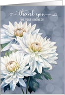 Thank You for the Condolences White Chrysanthemums on Blue card