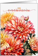 French Birthday Bon Anniversaire Peach Chrysanthemums card