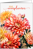 Spanish Birthday Feliz Cumpleanos Peach Chrysanthemums card