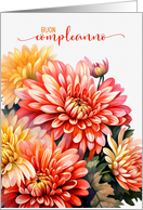Italian Birthday Buon Compleanno Peach Chrysanthemums card