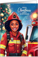 First Responder Black Female Firefighter Christmas card