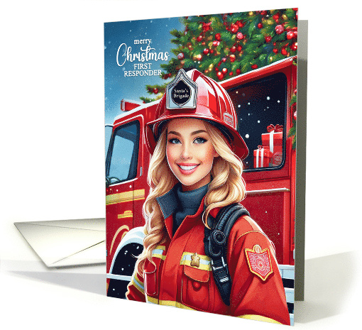 First Responder Female Firefighter Christmas Santa's Brigade card