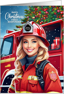 First Responder Female Firefighter Christmas Santa’s Brigade card