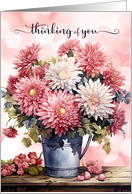 Thinking of You Pink and White Chrysanthemum Bouquet Blank card