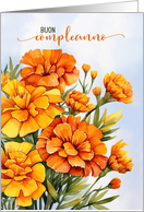 Italian Birthday Buon Compleanno Marigolds with Blue Sky card