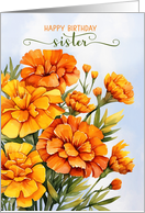 Sister Birthday Marigolds with Blue Sky card